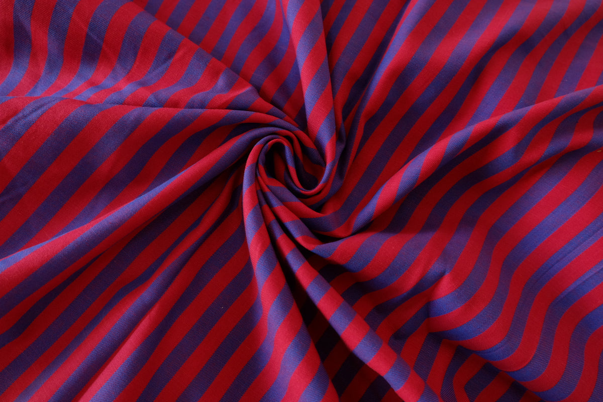 Retro Red & Cobalt Blue Striped Cotton Twill – 2.19 yd