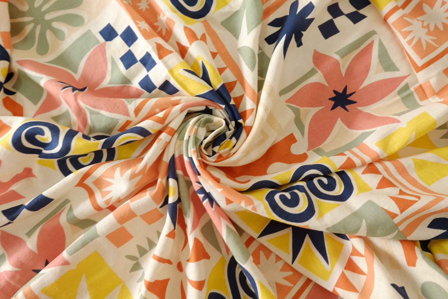 Mediterranean Tile Cotton Linen Fabric – 1.6 yd
