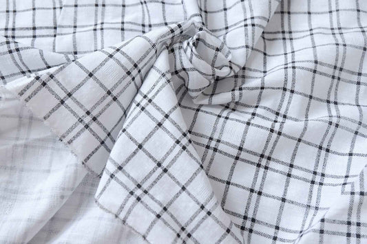 White Windowpane Cotton Fabric, Soft Lightweight Dress Weight, 2.46 Yards