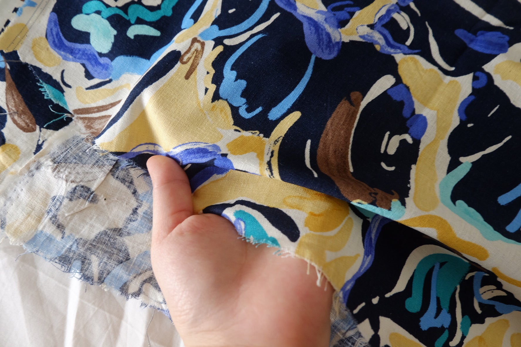 Abstract Navy & Mustard Cotton Linen Fabric – 1.75 yd
