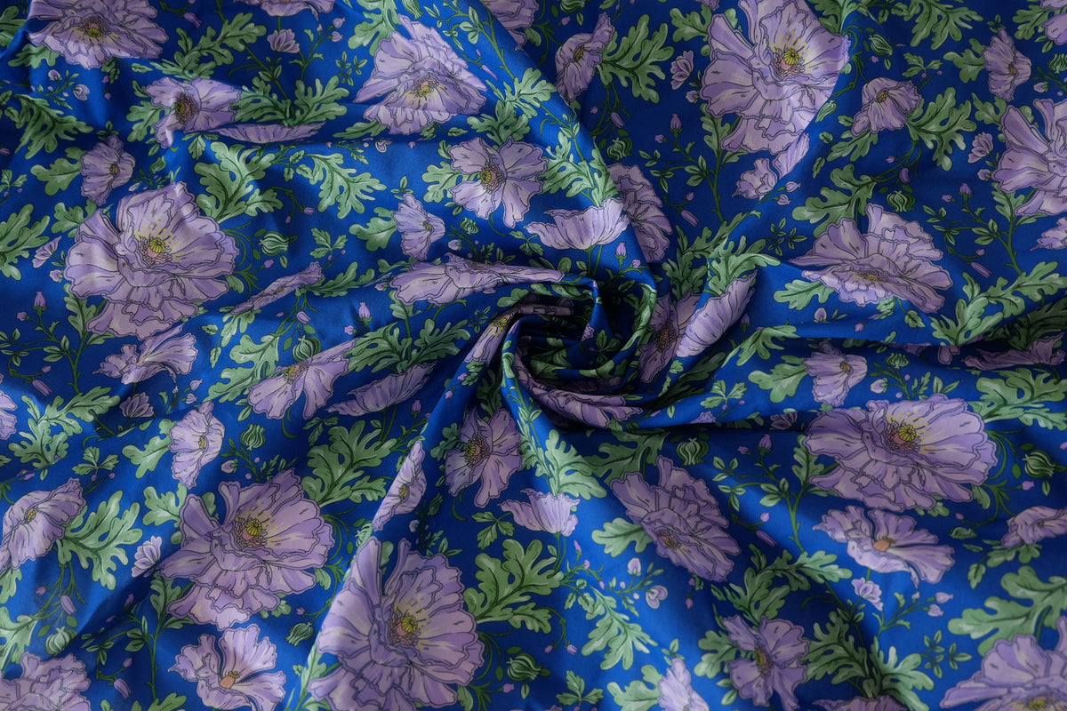 Cobalt & Lavender Poppy Cotton Lawn – Joined Piece 3.3 yd