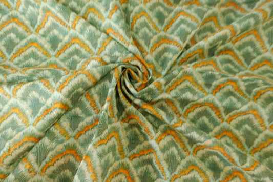 Green Art Deco Cotton Lawn Fabric – 1.3 yd