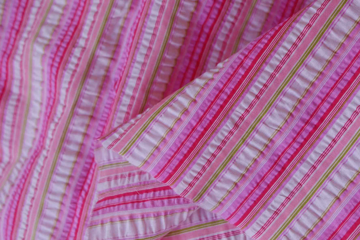Pink Candy Stripe Textured Cotton Seersucker Fabric – 2.19 yd