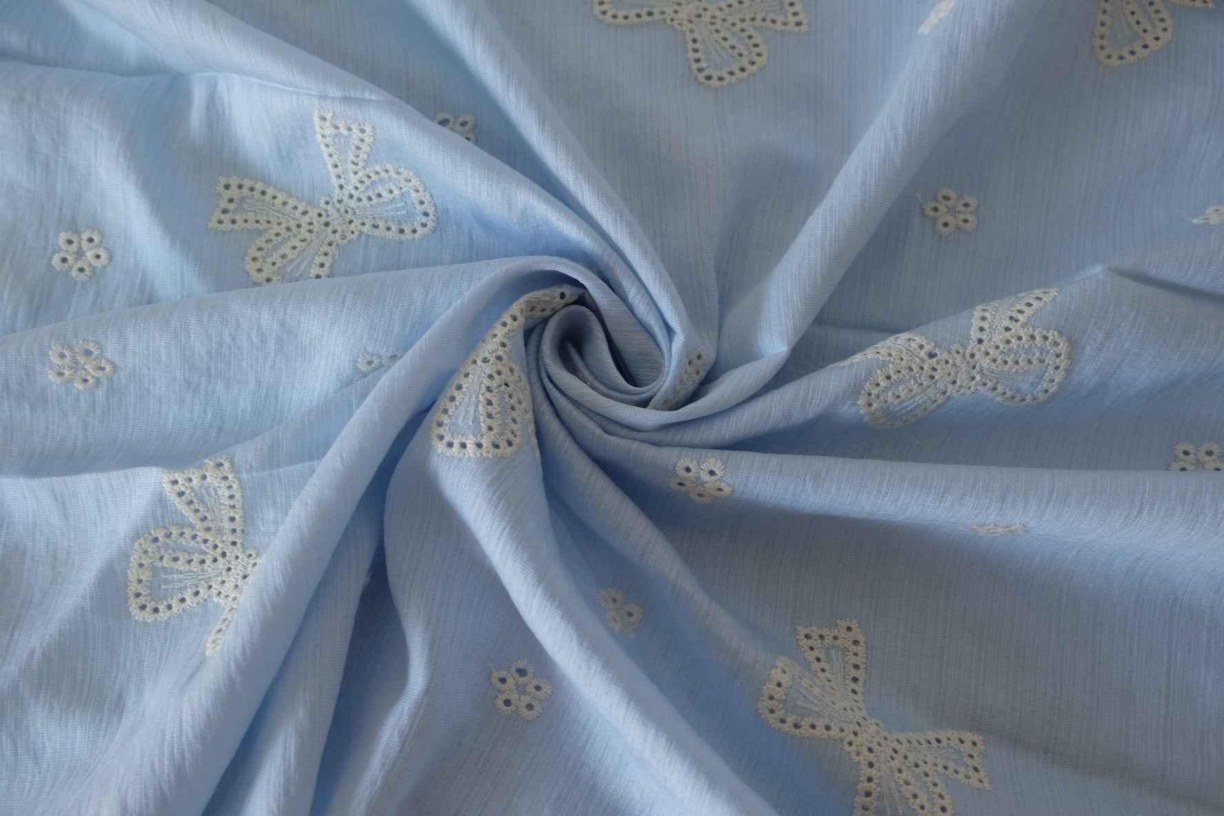 Blue Embroidered Butterfly Tencel Nylon Fabric – 1.6 yd