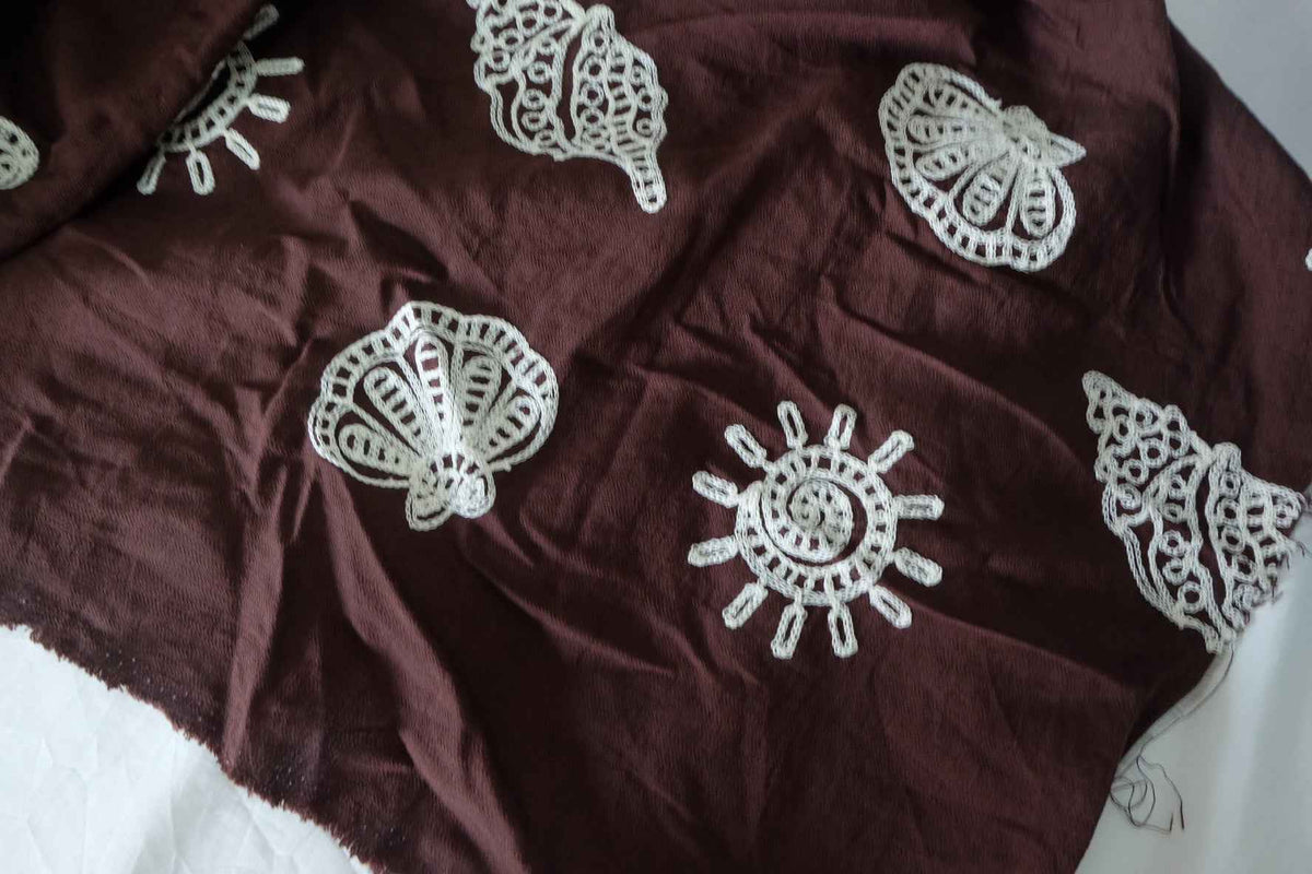 Embroidered Seashell Tencel Linen Blend Fabric – 2.4 yd