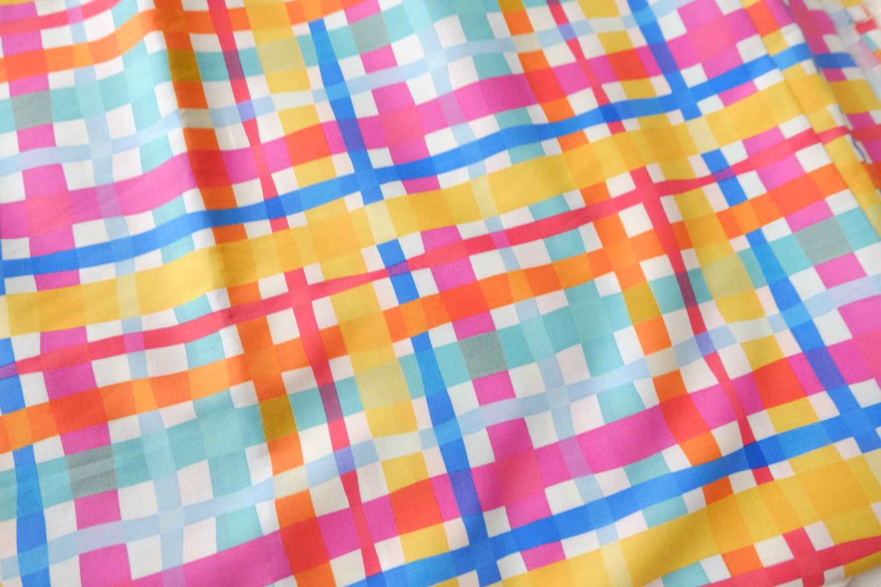 Bright Plaid Lightweight Cotton Poplin Fabric - 3.28 yd