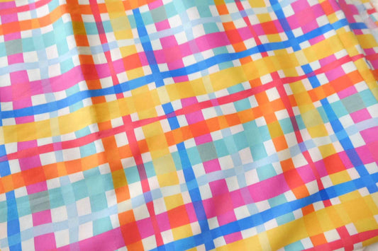 Bright Plaid Lightweight Cotton Poplin Fabric - 3.28 yd