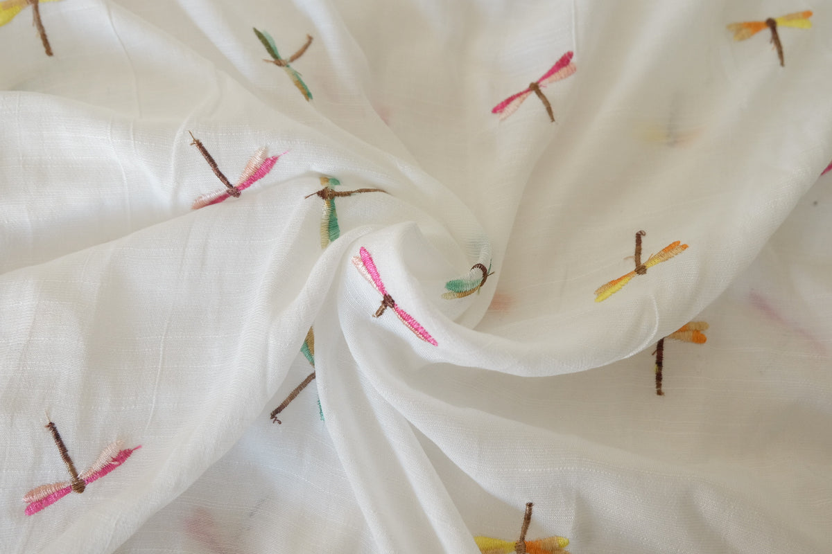 Colorful Dragonflies Embroidered Cotton Lyocell – 1.9 Yards