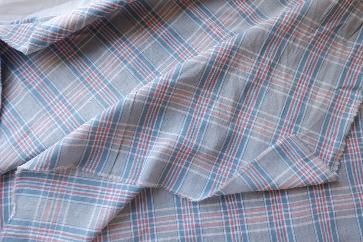 Dusty Blue Plaid Cotton Linen – 3.3 yd