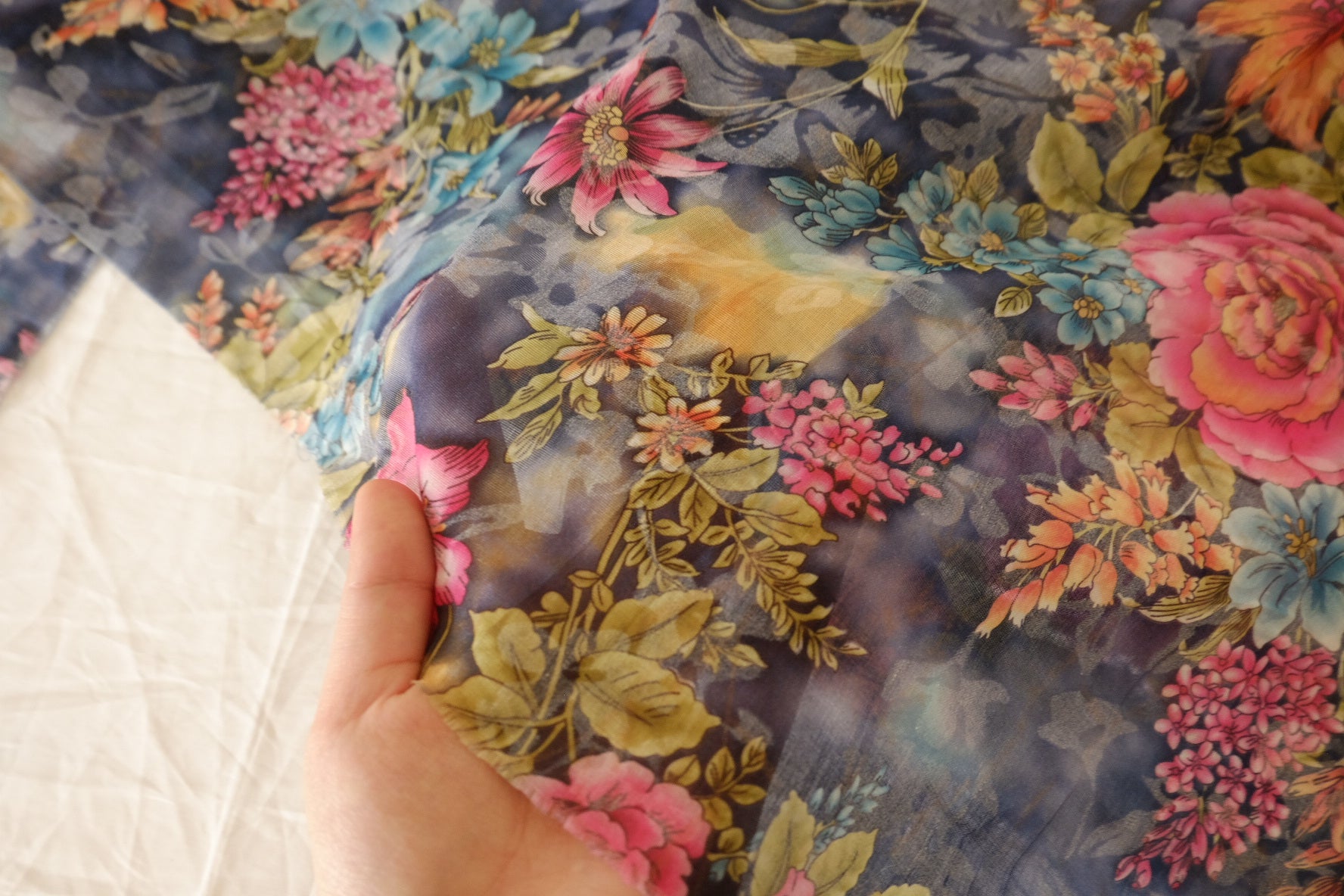 Midnight Bloom Burnout Floral Cotton Fabric with Metallic Accents – 2.19 yd Piece