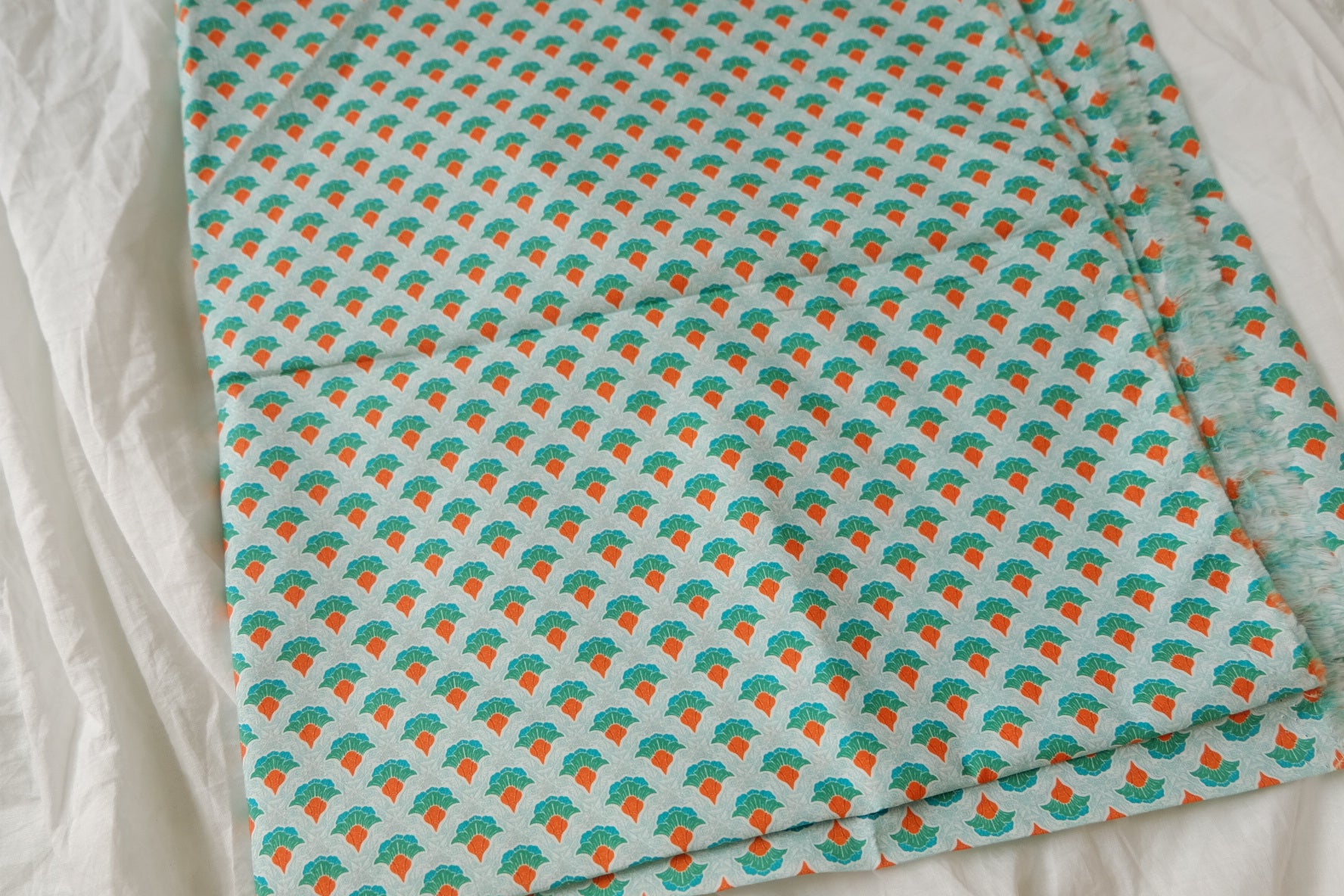 Mint and Orange Geometric Cotton Poplin for Shirts and Dresses 3.3 Yards