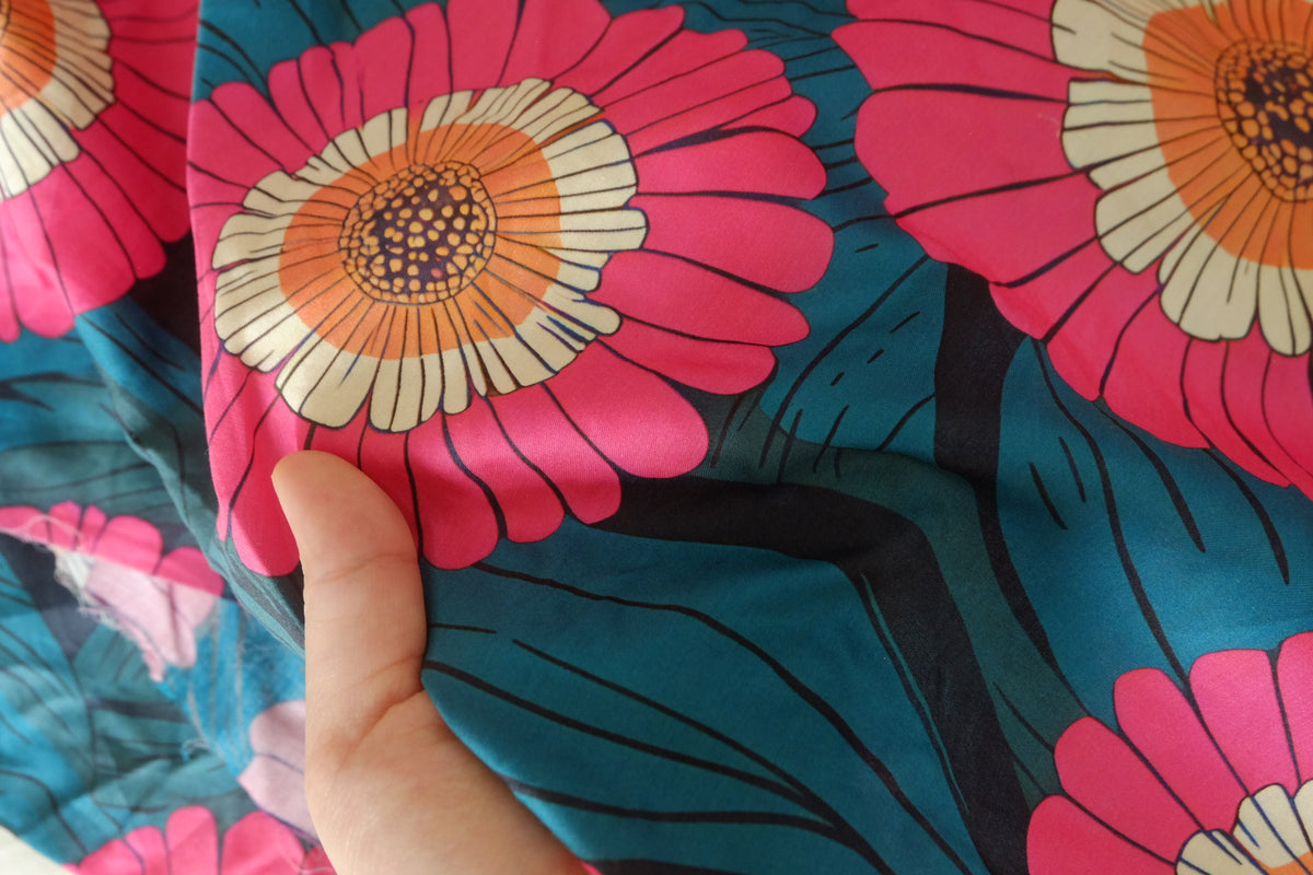 Electric Pink Blooms 80s Cotton Sateen – 2.41 yd (Continuous Cut Available)