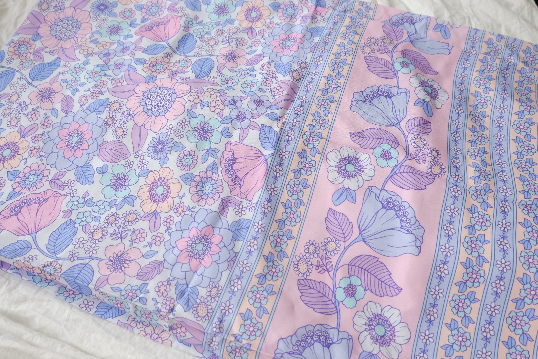 Double Border Floral Rayon Fabric in Soft Pastels, 3.3 Yards