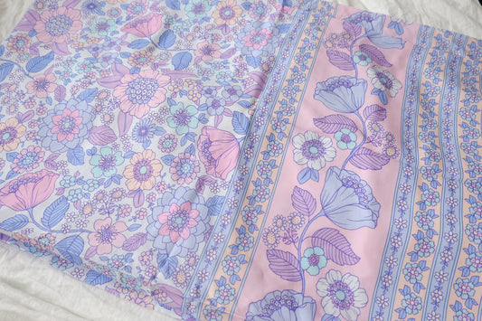 Double Border Floral Rayon Fabric in Soft Pastels, 3.3 Yards