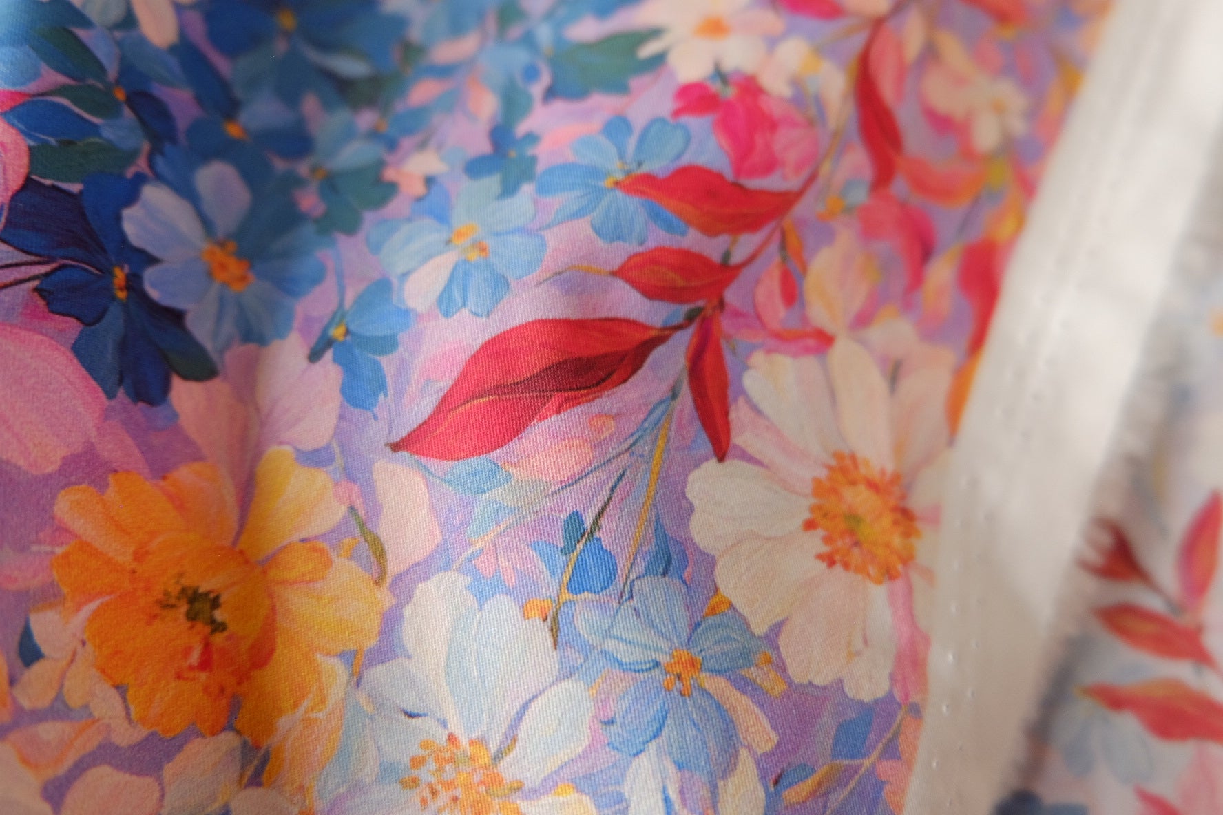 Dense Fine Twill Cotton Blue Garden Floral Fabric 2.2 Yards