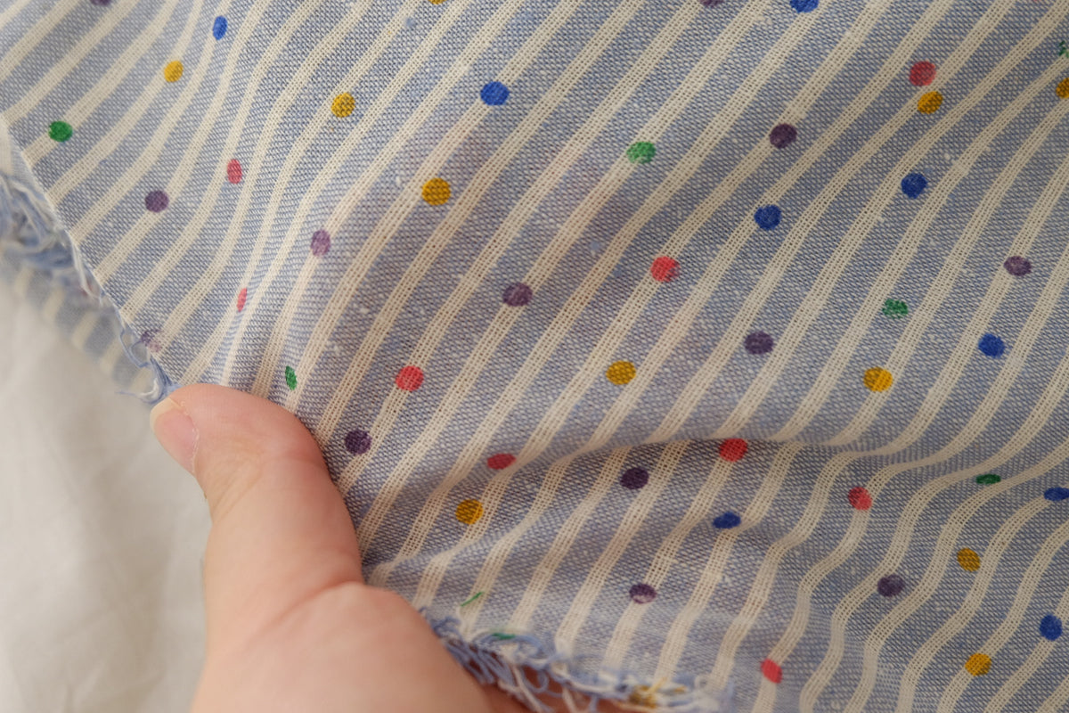 Sky Blue Striped Cotton-Linen with Confetti Dots – 2.2 yd