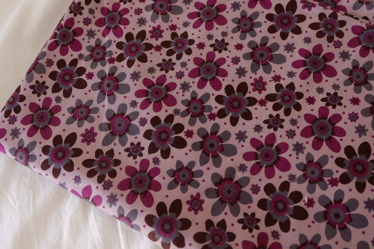 Retro Berry Daisy Soft Cotton Twill Fabric – 2.2 yd