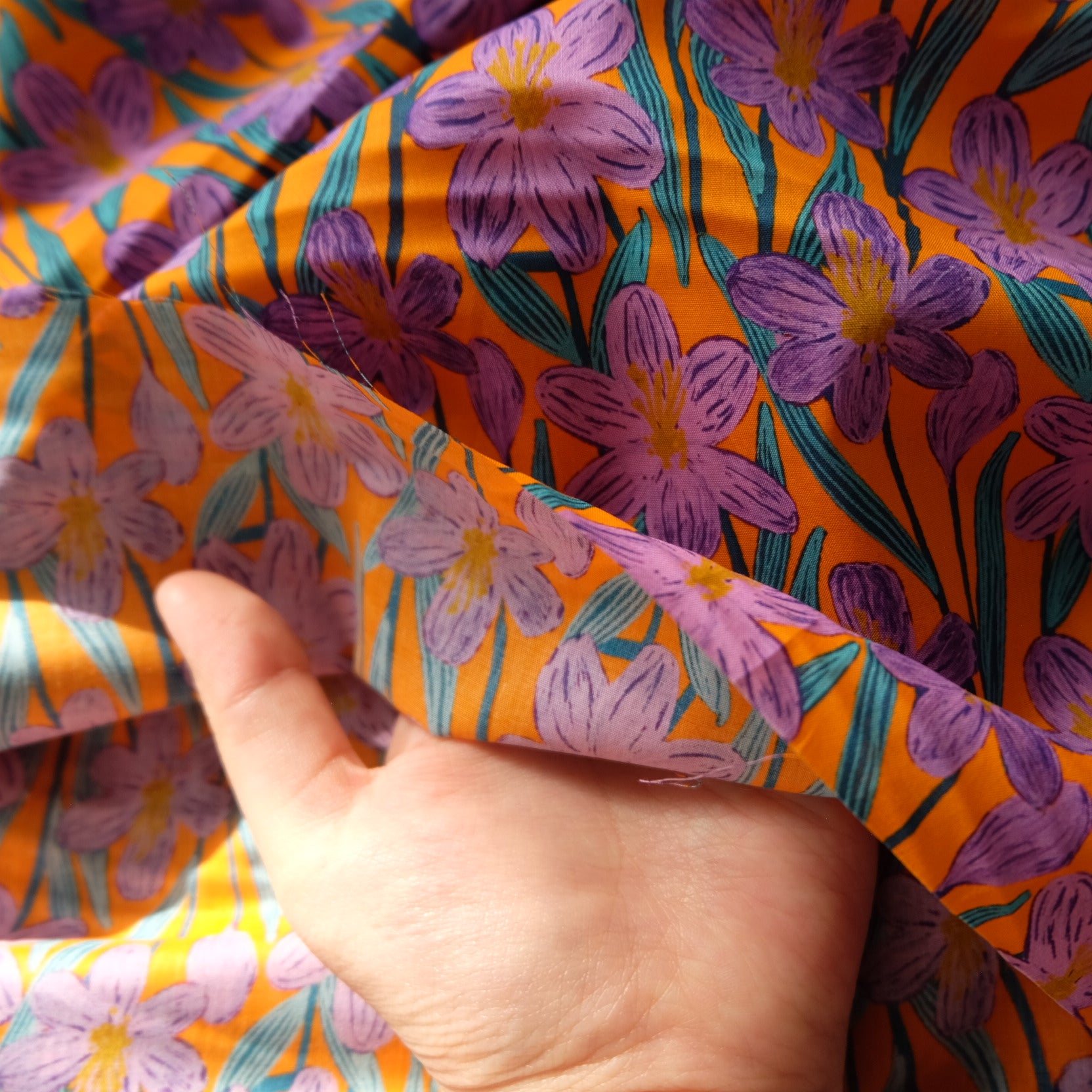 Vibrant Floral Cotton Lawn Fabric – Lightweight Shirting & Dress Fabric (1.64 yd)