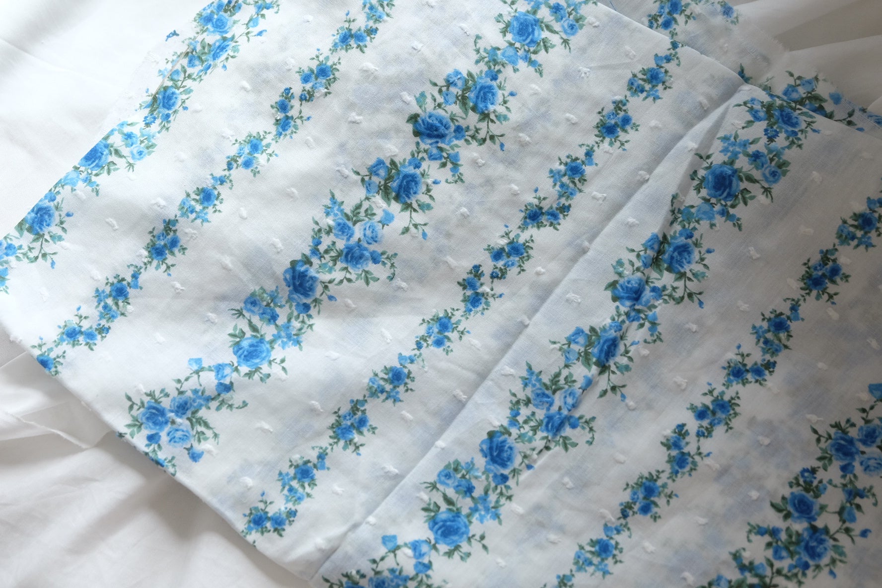 Blue Rose Clip-Dot Cotton Fabric – 2.2 yd