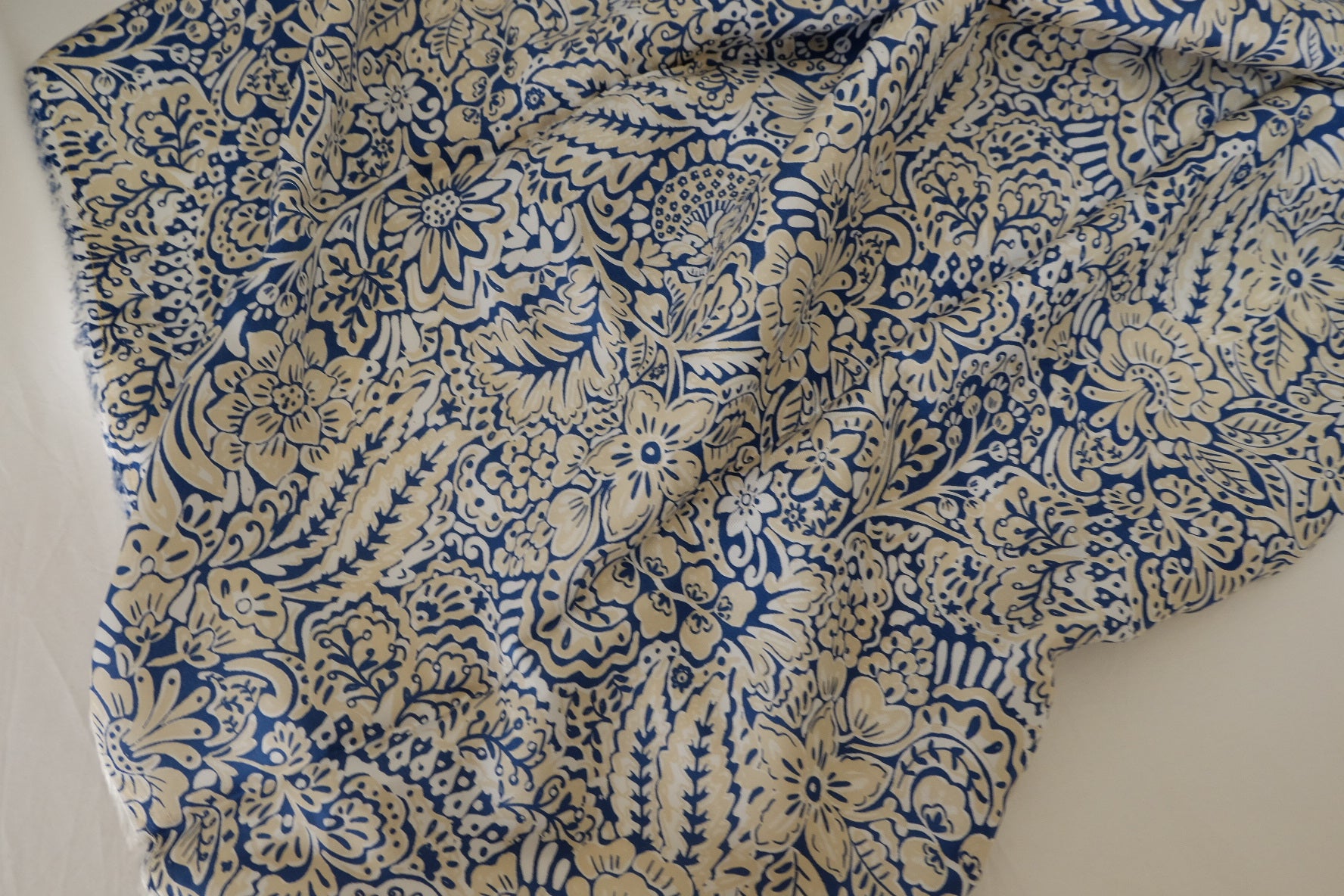 Blue Paisley Floral Rayon Challis Fabric – 2.2 yd