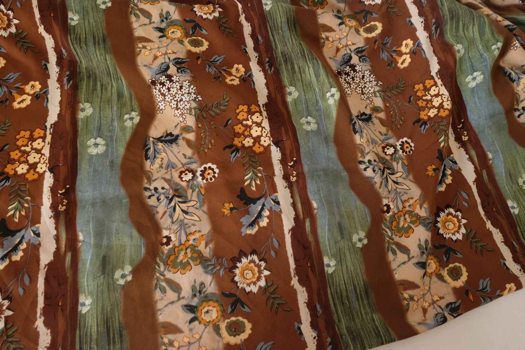 Soft Drapey Satin Polyester Floral Stripe Print Fabric – 2.1 yd