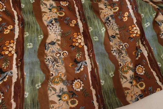 Soft Drapey Satin Polyester Floral Stripe Print Fabric – 2.1 yd