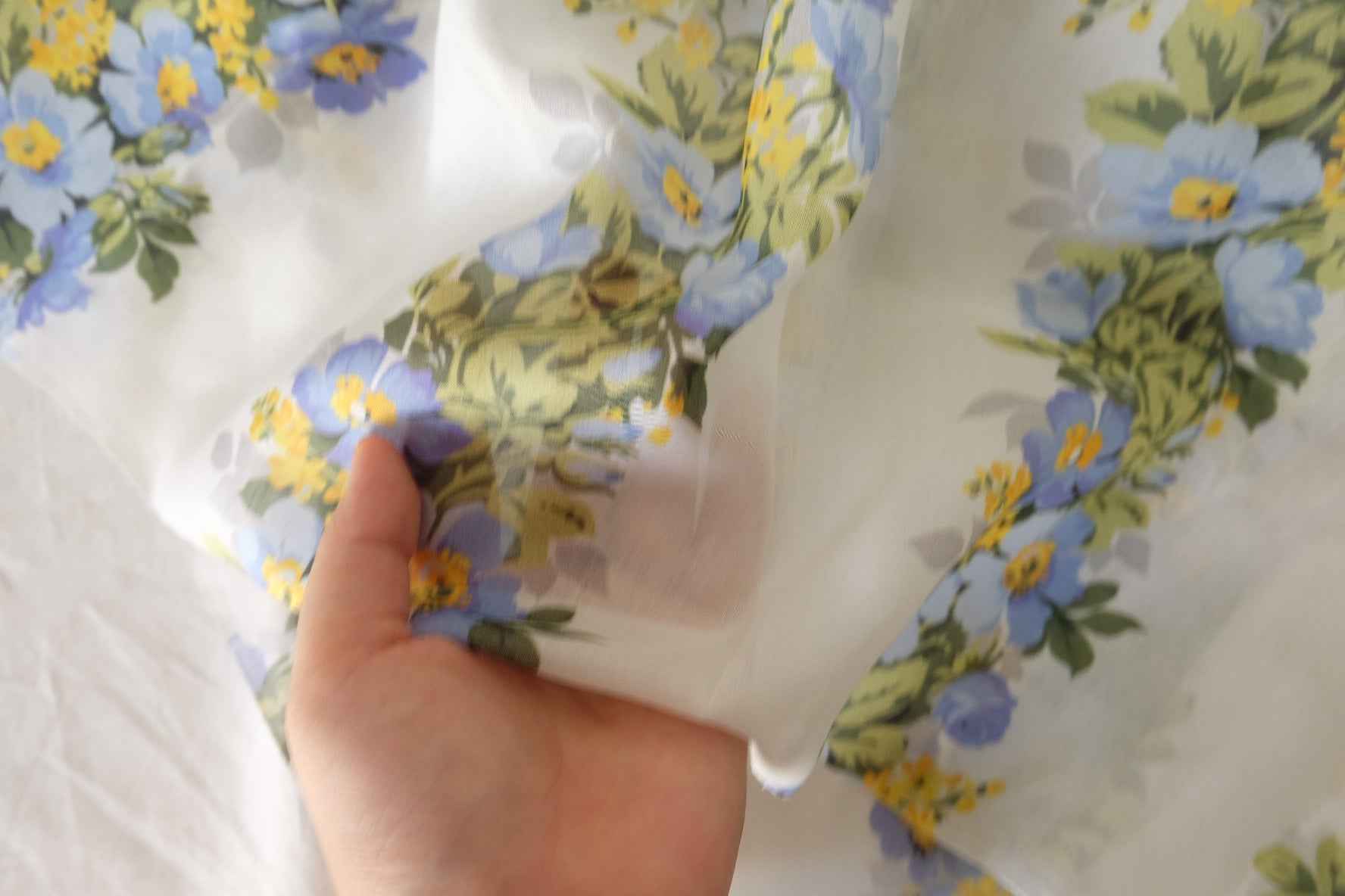 Blue Floral Cotton Silk Blend Fabric – 3.3 yd