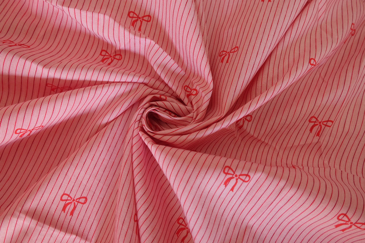 Sweet Little Bows – Pink Striped Cotton Fabric | 1.6 Yards