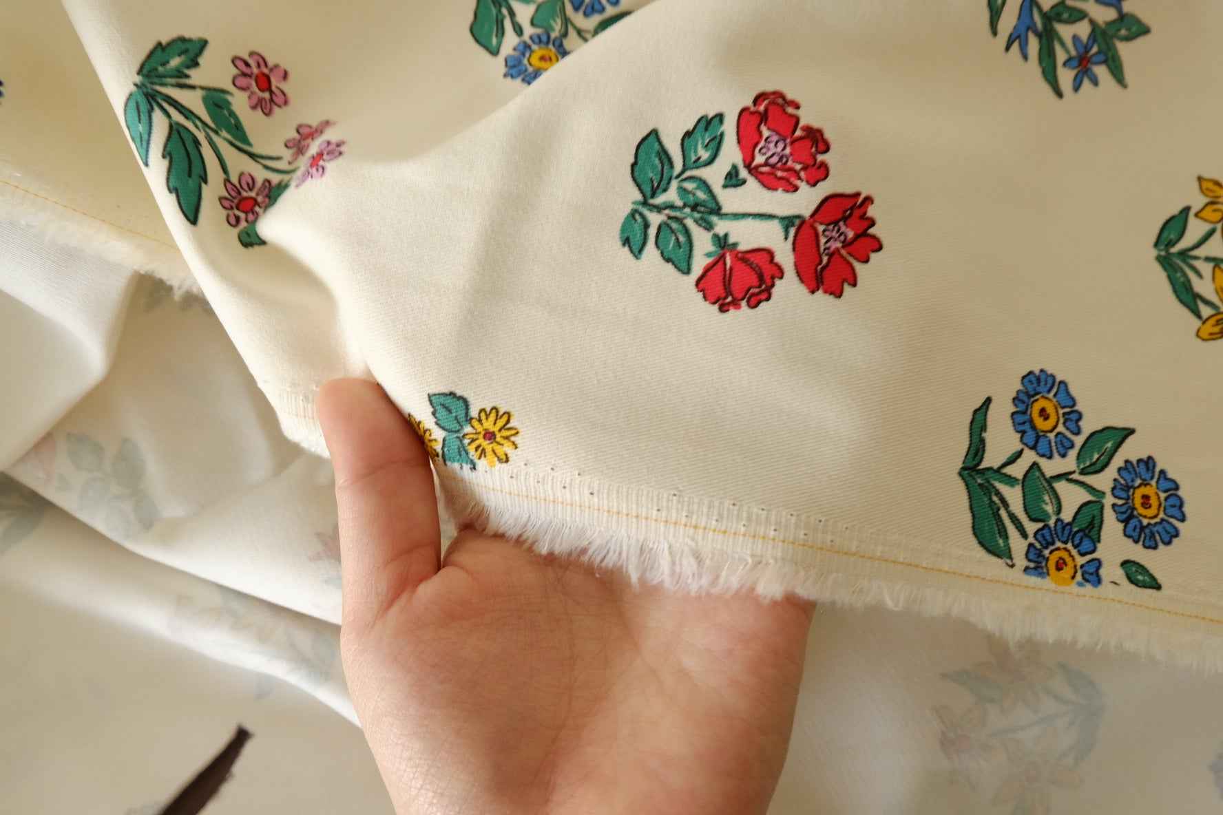Folk Bouquet Print Structured Cotton Twill Fabric – 2.19 yd Piece