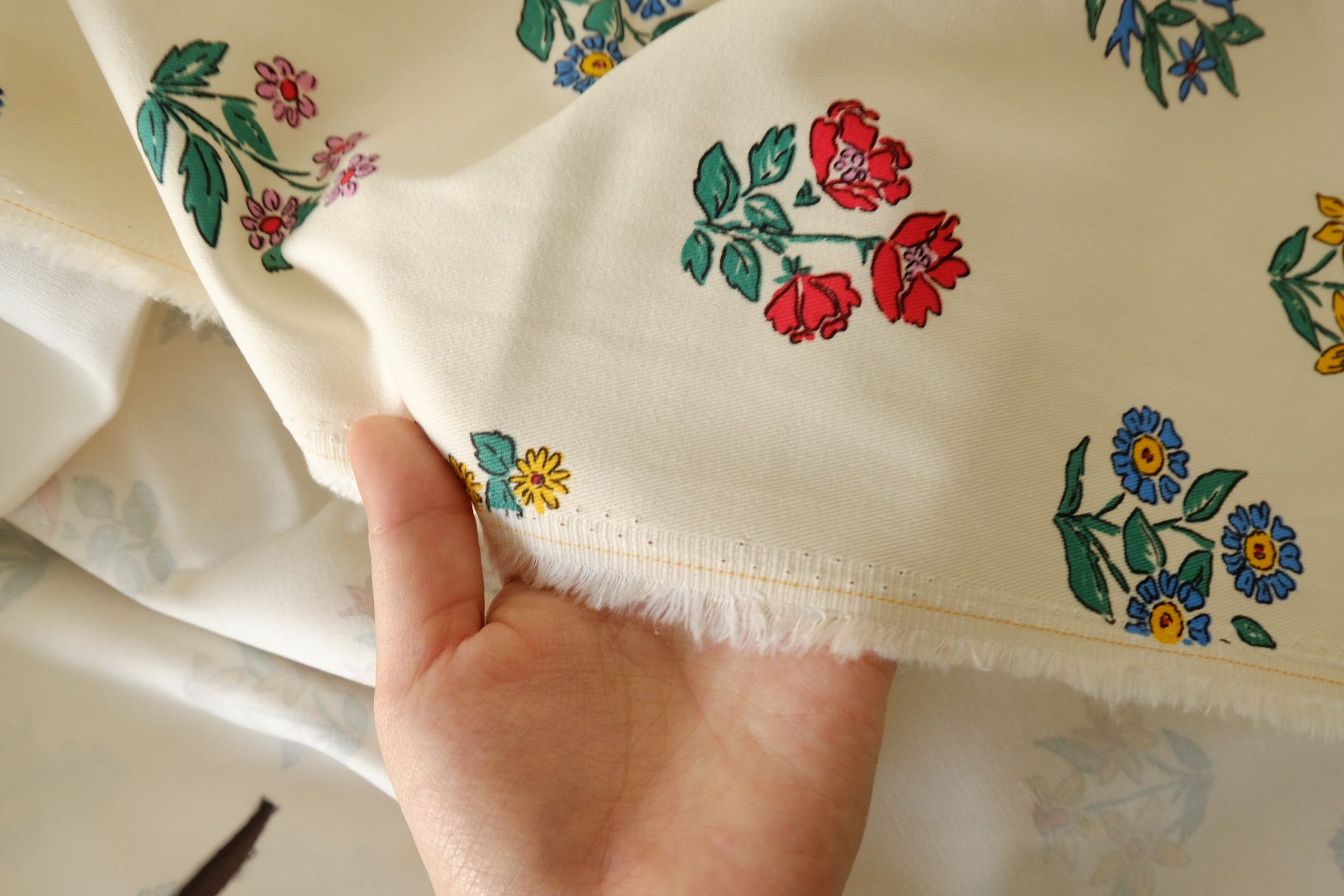 Folk Bouquet Print Structured Cotton Twill Fabric – 2.19 yd Piece