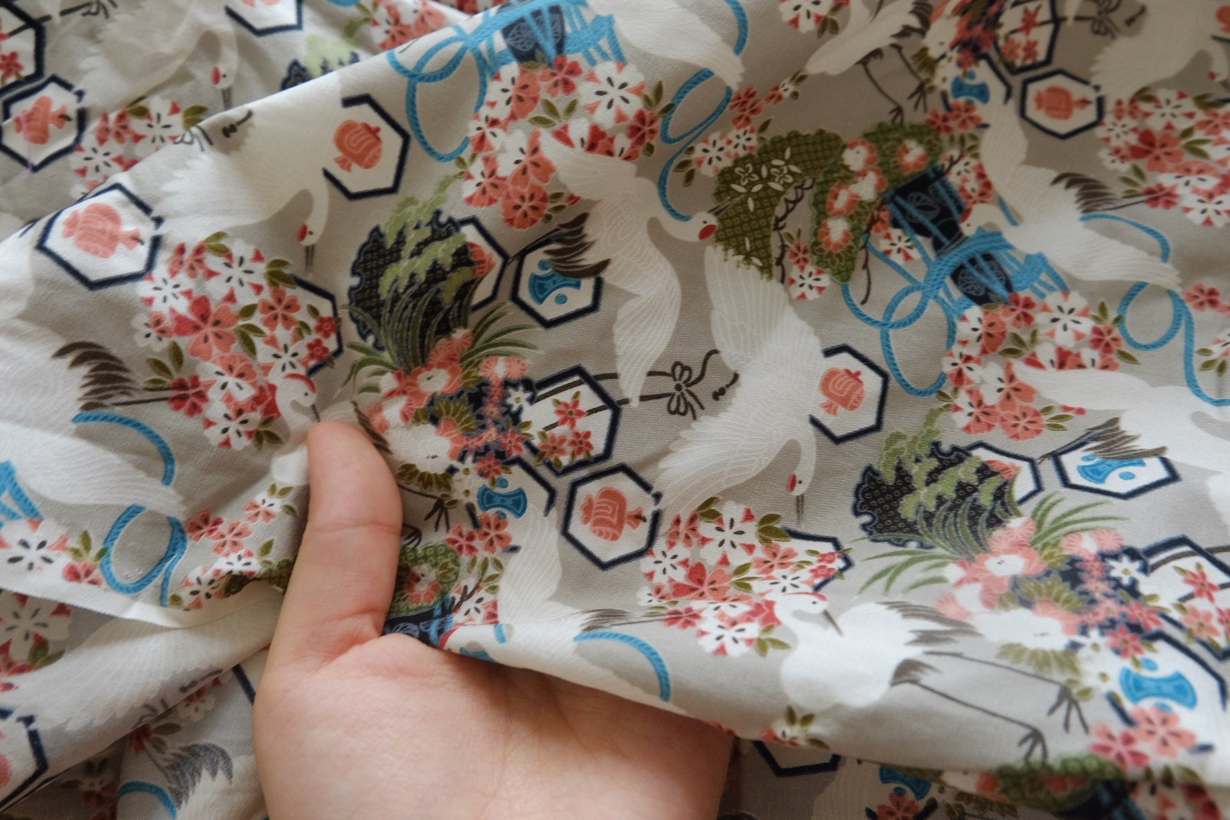 Crane Garden Cotton Fabric - 2.19 yd