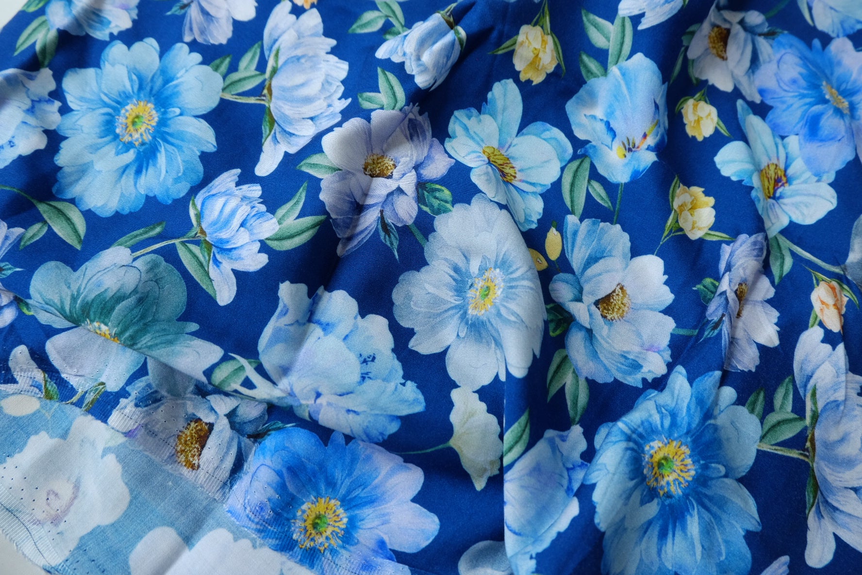 Midnight Blue Floral Cotton Sateen Fabric - 2.19 yd