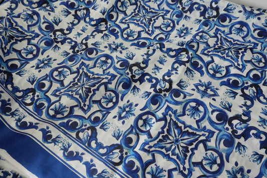 Blue Tile Border Print Cotton Voile Fabric – 3.3 yd