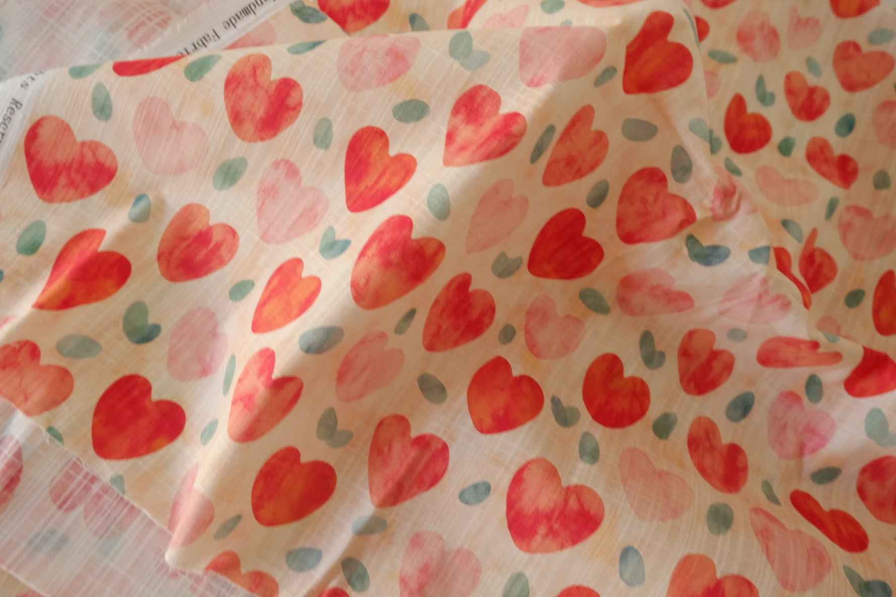 Heart Print Slub Cotton Fabric – 2.2 yd