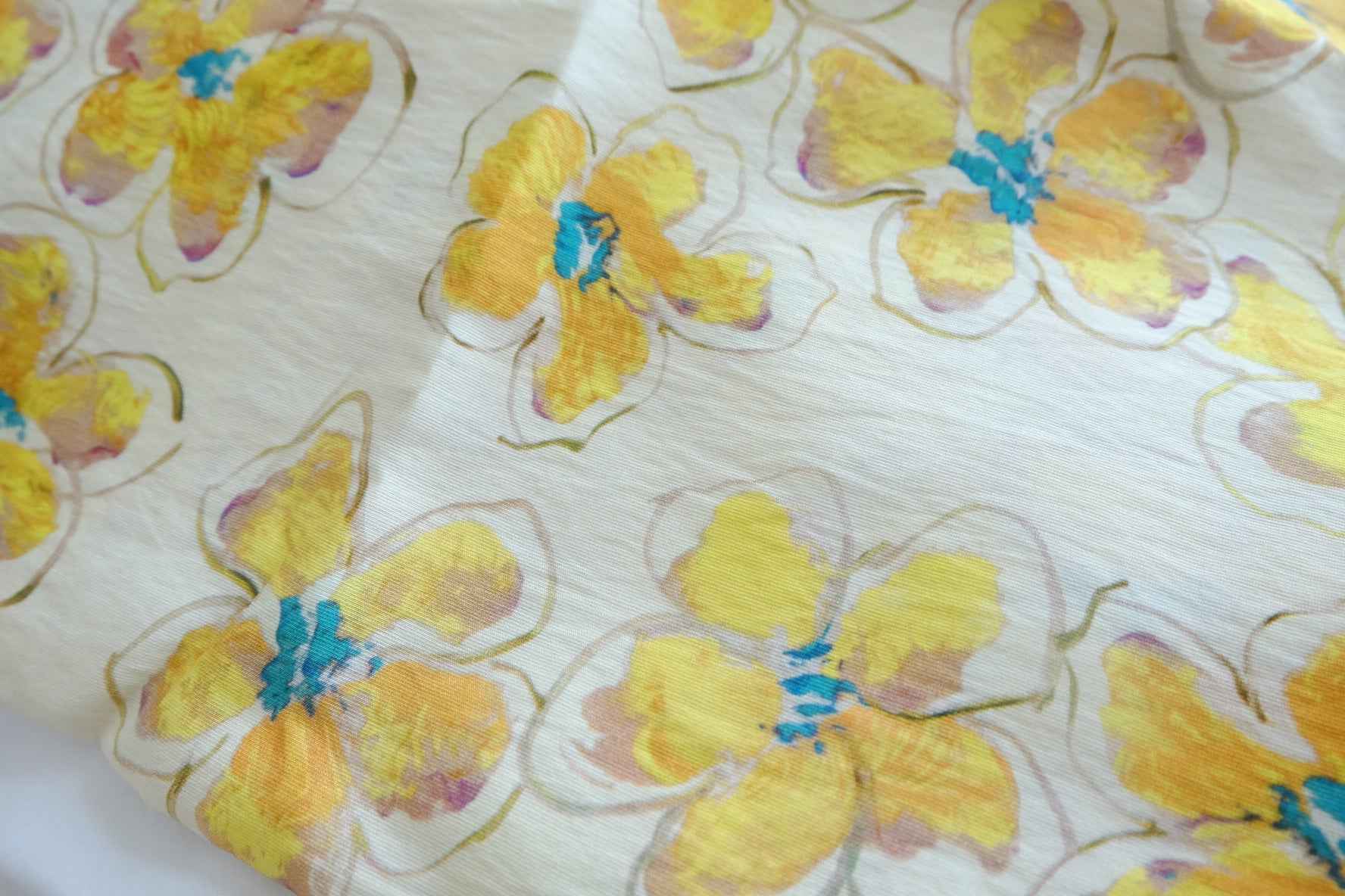 Yellow Watercolor Floral Tencel Linen Fabric - 1.80 yd