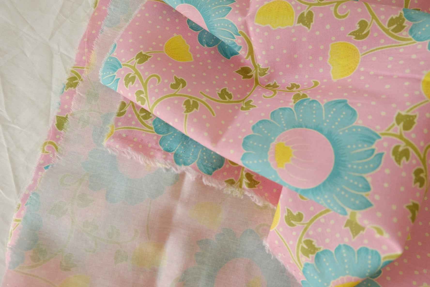 Pink Blue Floral Cotton Cloth — 2.19 yd