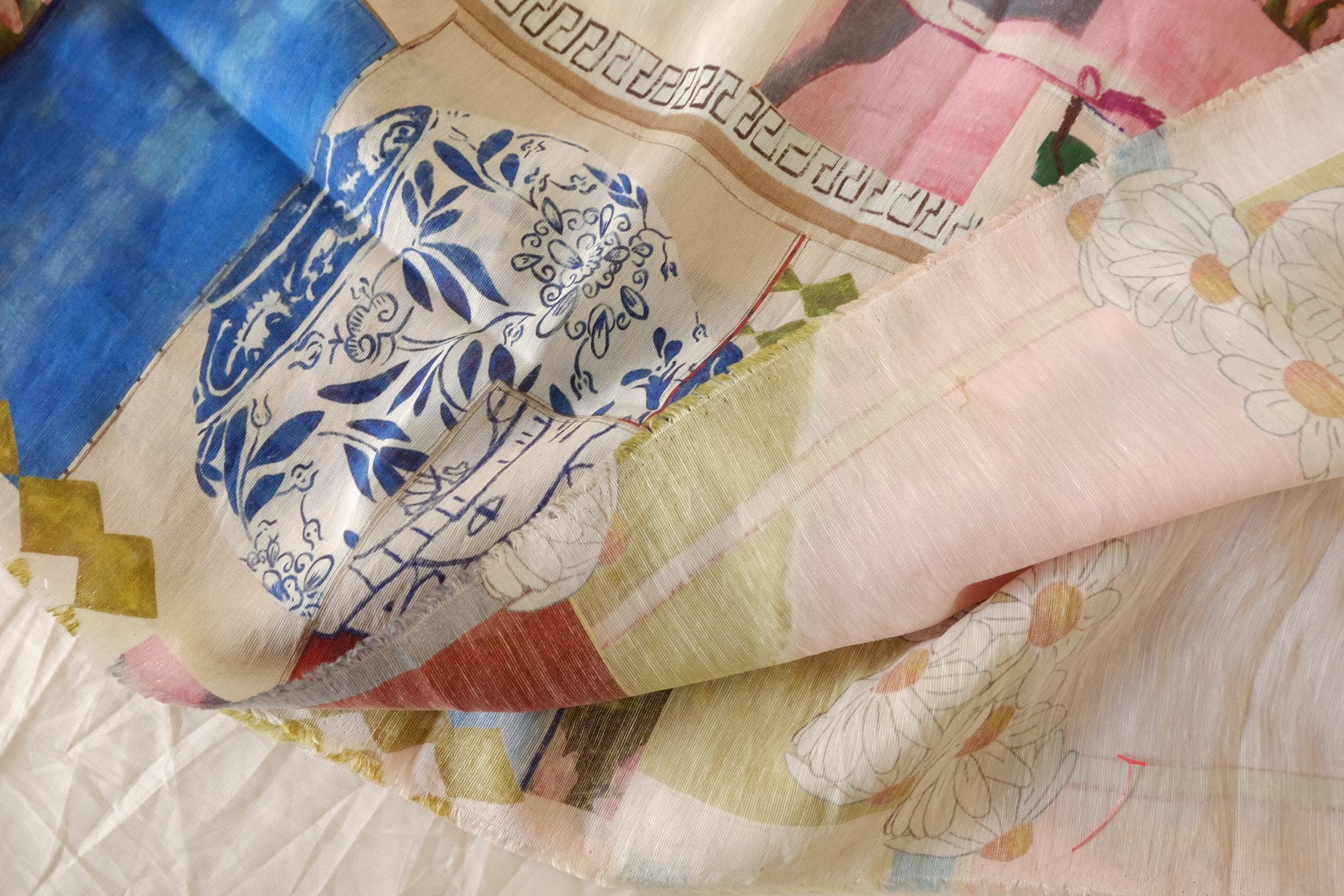 Artist’s Table Collage Print Tencel Linen Fabric – 2.19 yd Piece