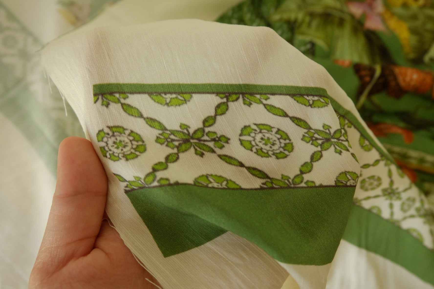 Tencel Cotton Placement Print Fabric – 3.1 yd Garden Scarf Design Textile
