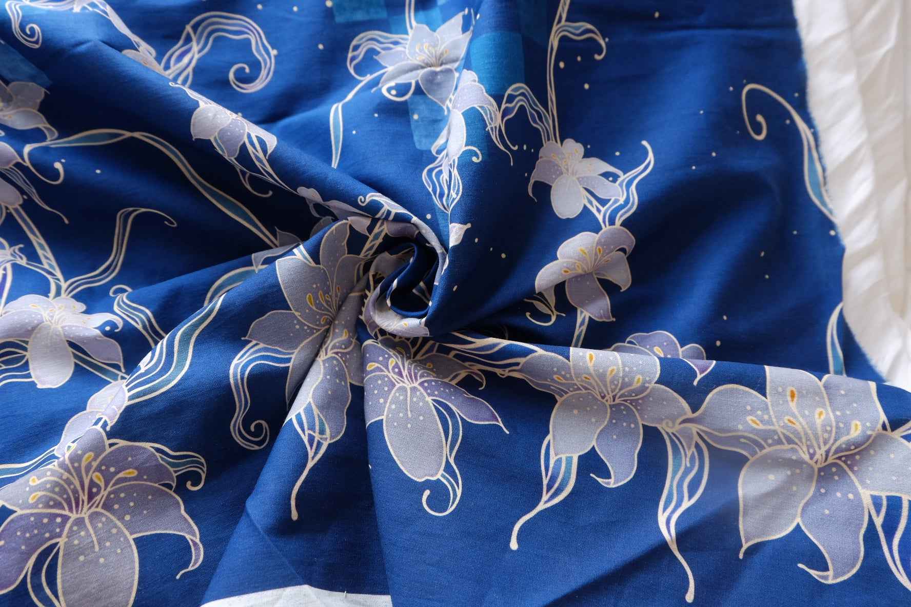 Midnight Lily Border Print Cotton Lawn Fabric - Two 1.31 yd Pieces