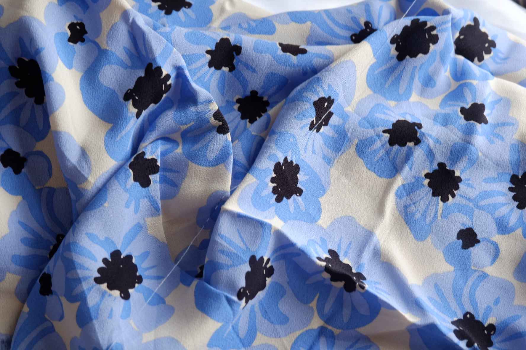 Blue Floral Sanded Rayon Fabric - by the yard