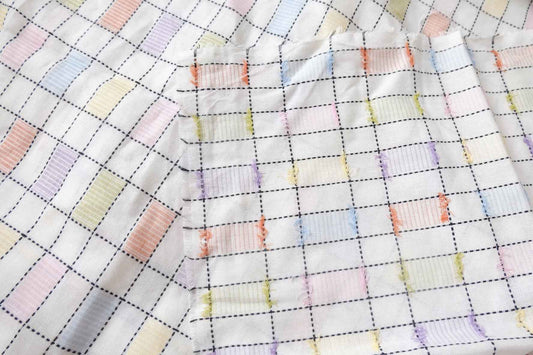Color Patch Yarn-Dyed Jacquard Check Fabric - 1.64 yd