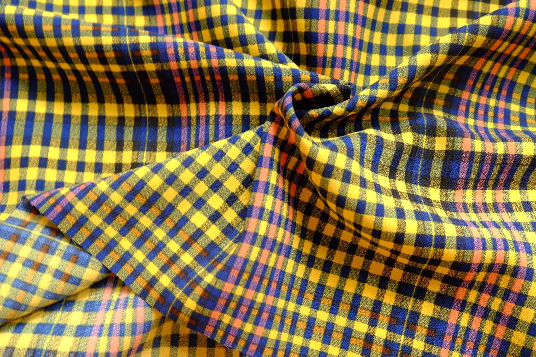 Bold Yellow Plaid Chiffon Fabric, Opaque Lightweight Dress Weight, 2.19 Yards