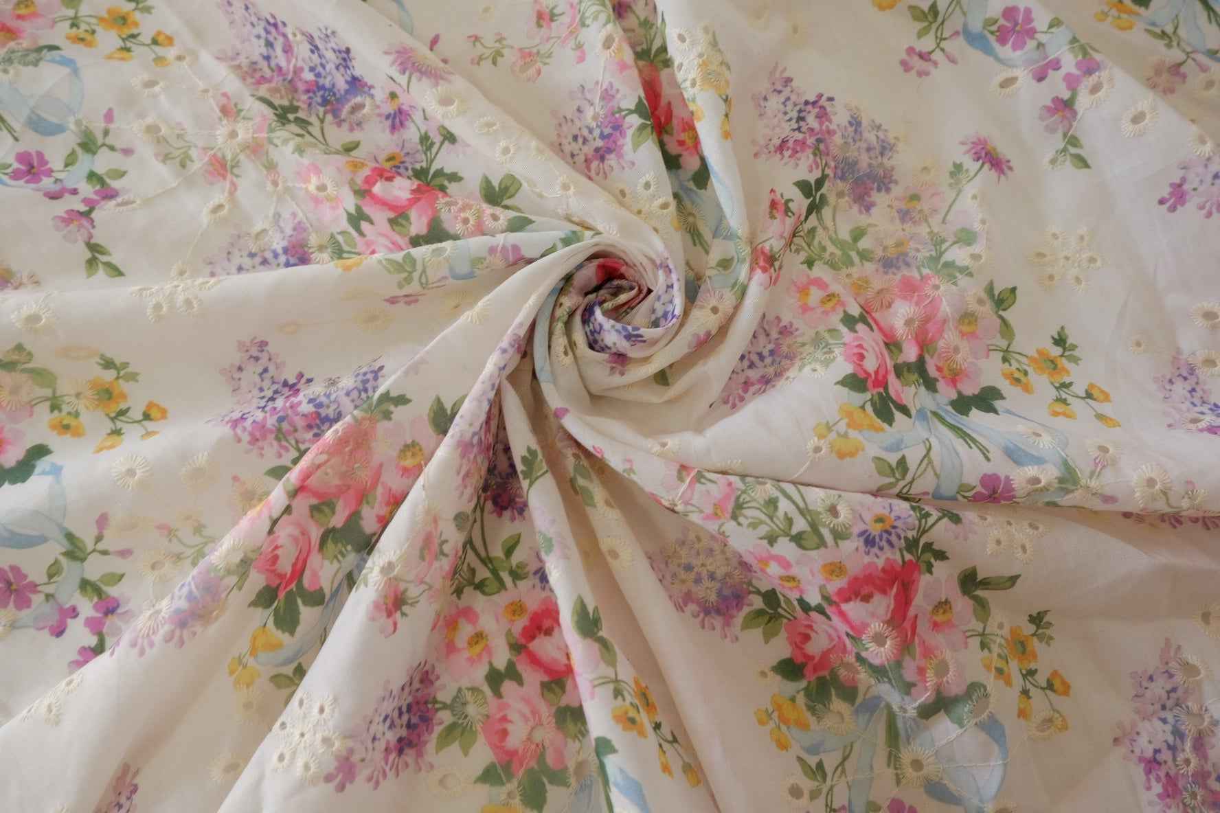 Bouquet Embroidered Cotton Blend Fabric – 2.7 yd