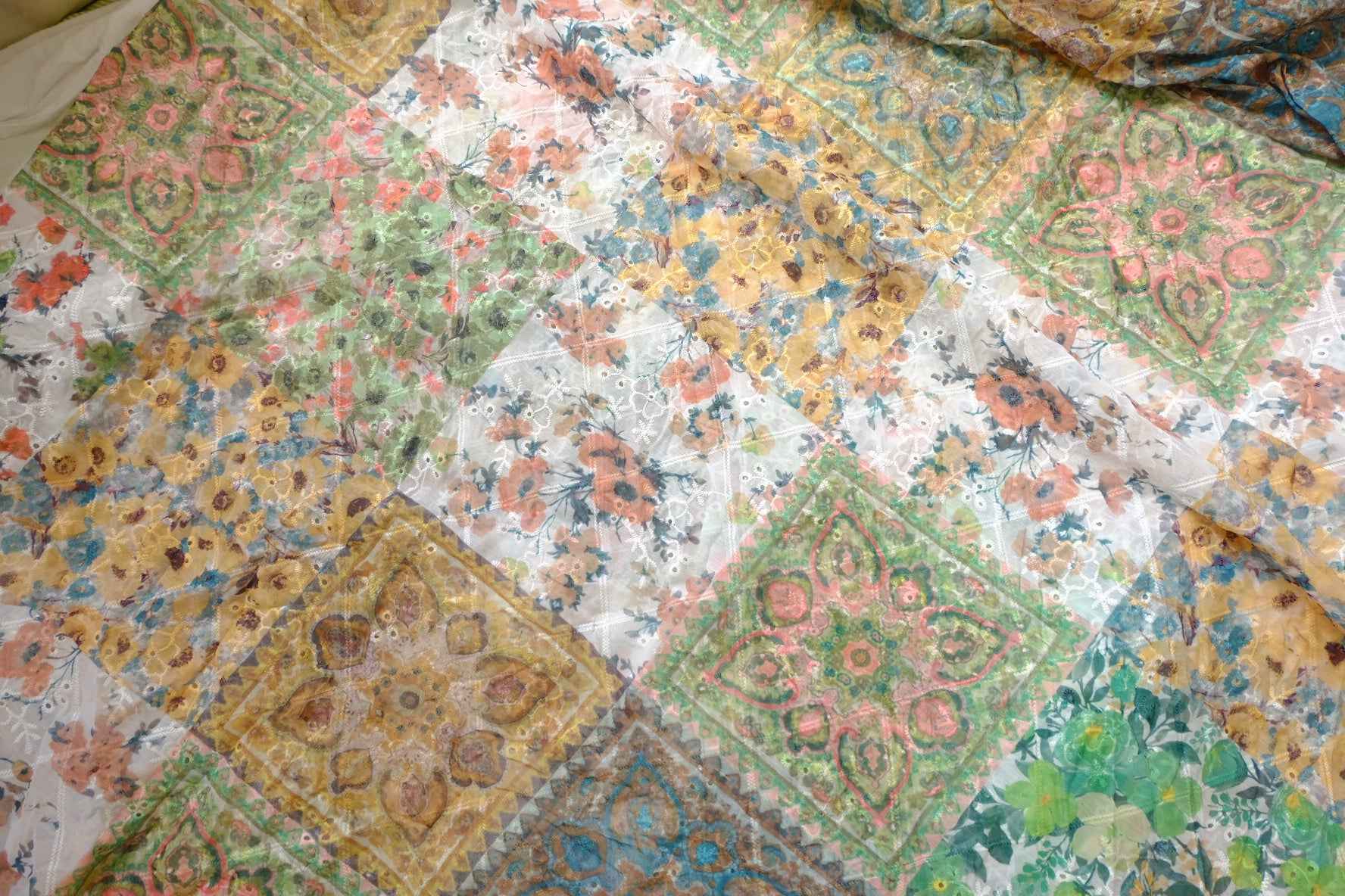 Vintage Patchwork Embroidered Lightweight Fabric — 2.19 yd