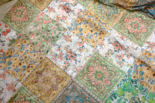 Vintage Patchwork Embroidered Lightweight Fabric — 2.19 yd