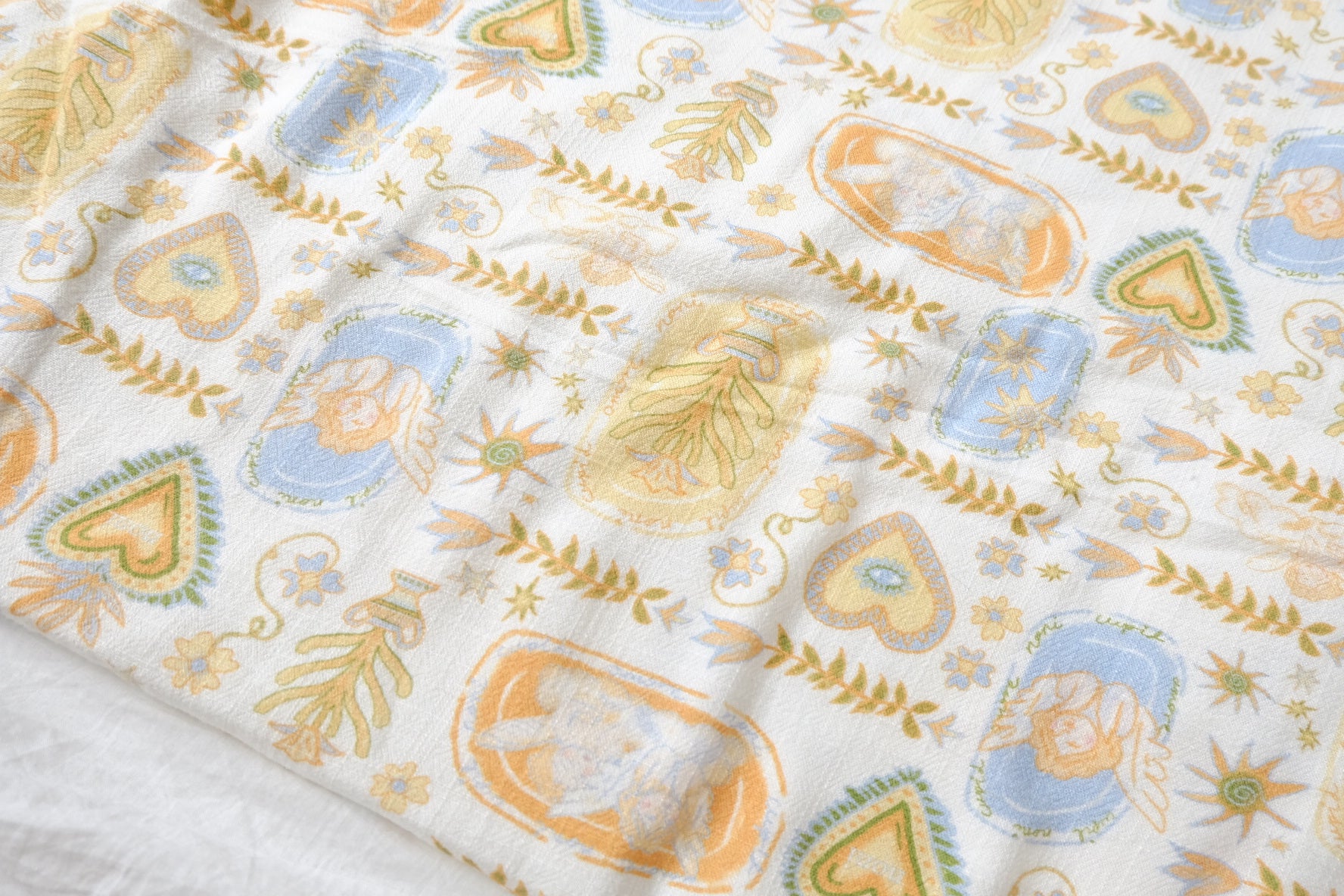 Washed Pastel Storybook Linen Cotton Rayon Blend Fabric - 1.64 yd