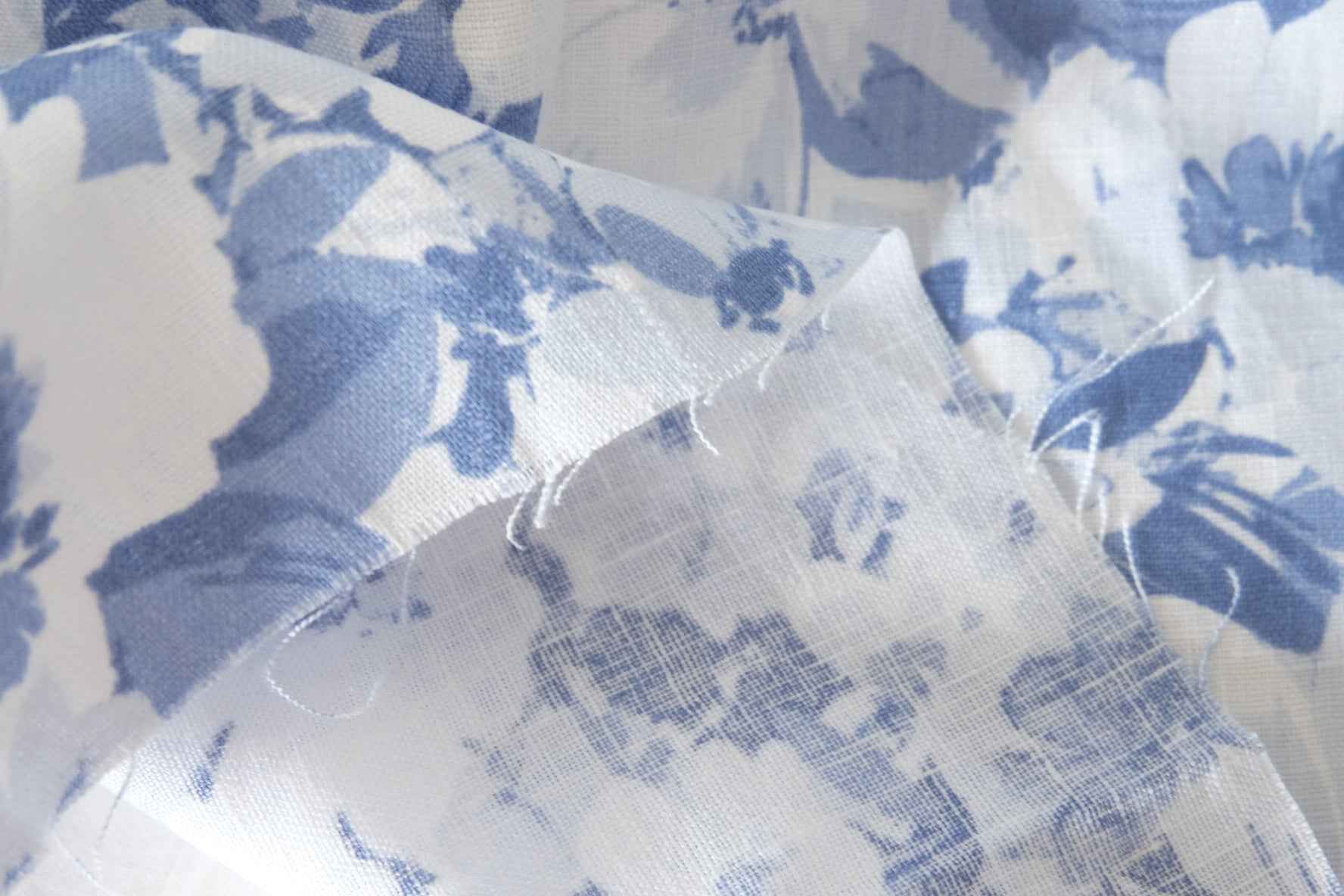 Blue Watercolor Floral Pure Linen Fabric – 2.1 yd