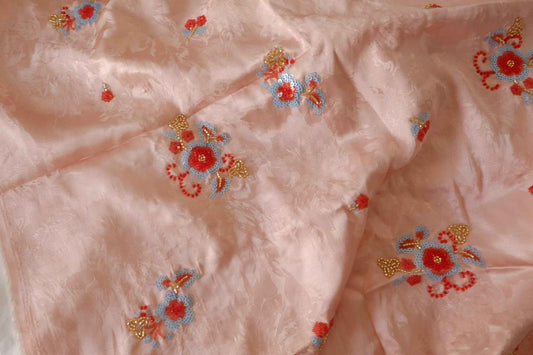 Blush Pink Beaded Jacquard Satin Fabric – 1.6 yd