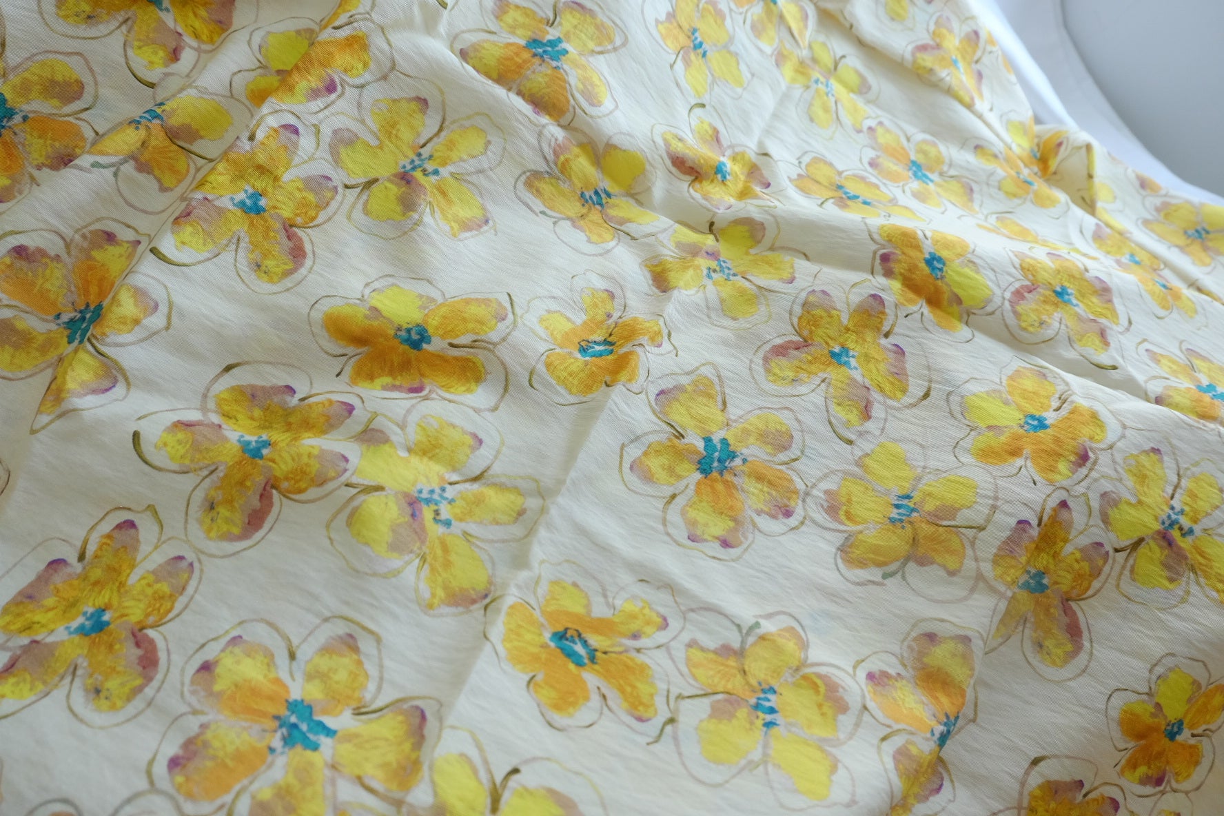 Yellow Watercolor Floral Tencel Linen Fabric - 1.80 yd