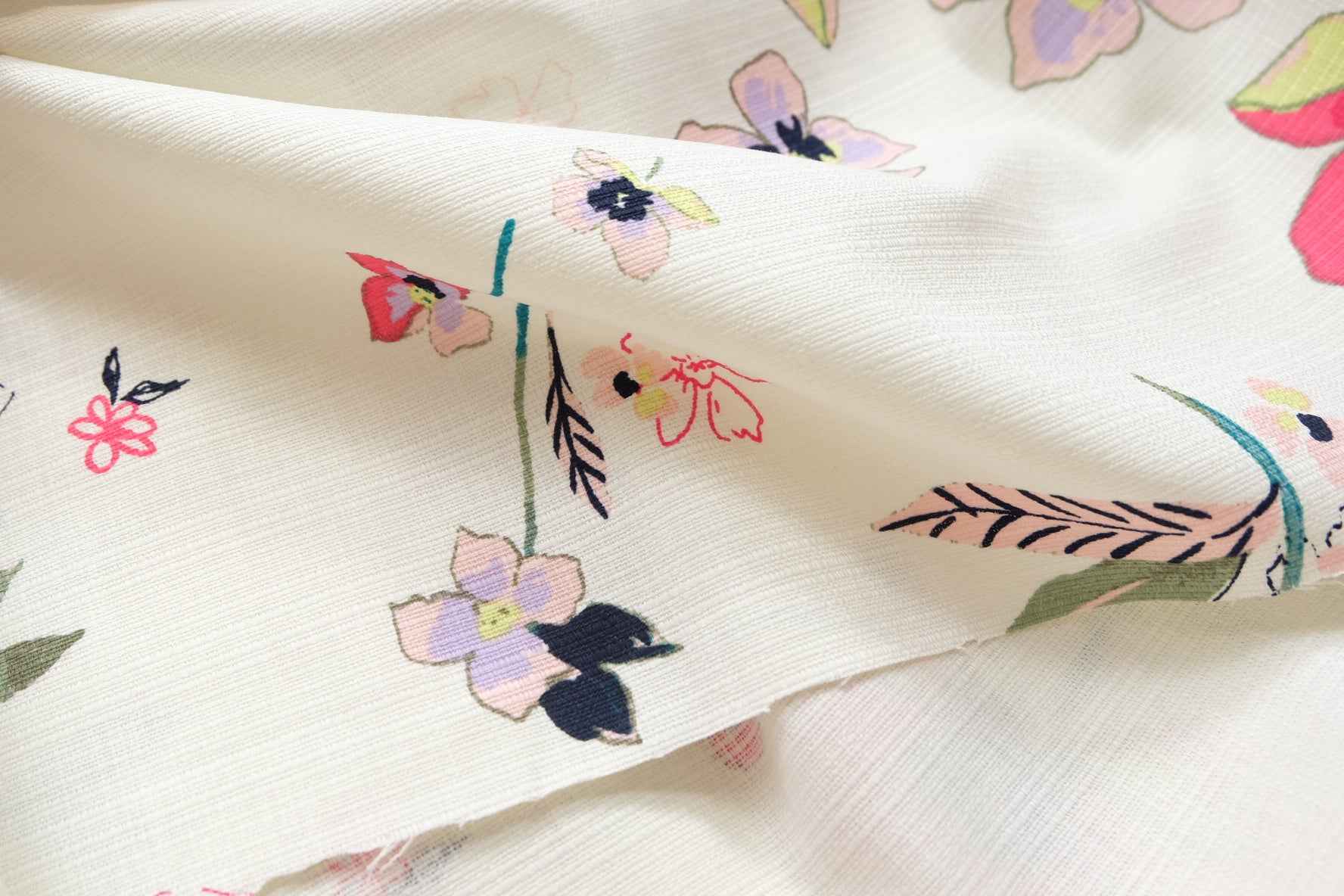 Slub Cotton Linen Floral Fabric, Crisp Structured Skirt Weight, 1.64 Yards